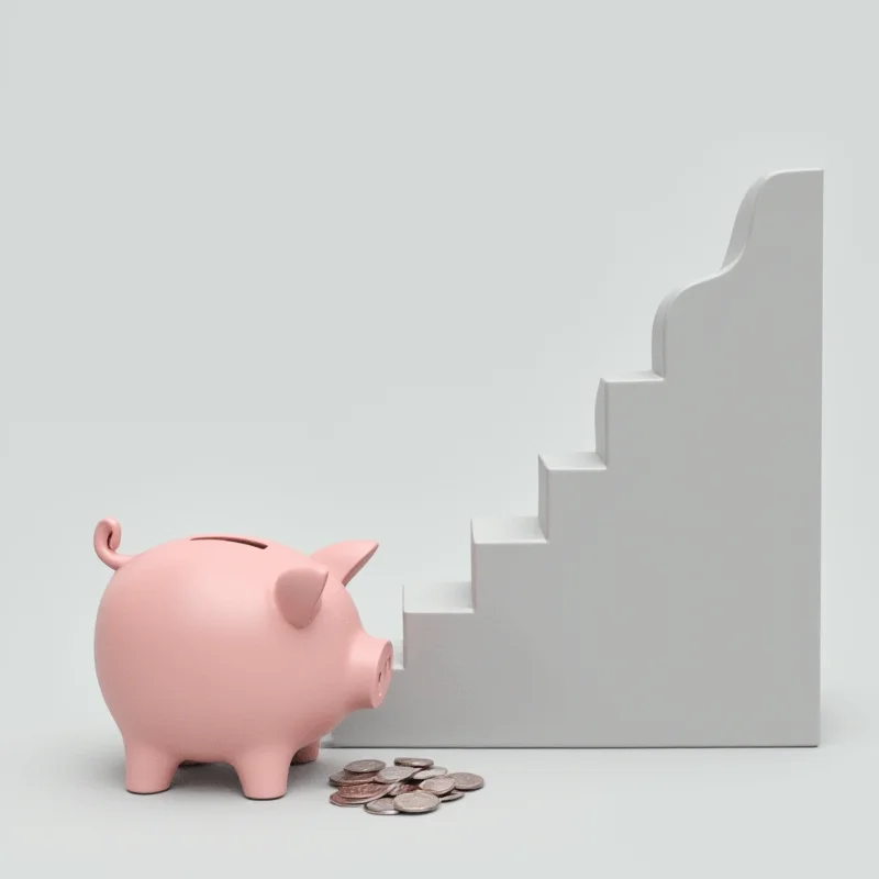 A split image showing a piggy bank and a graph of rising social contributions