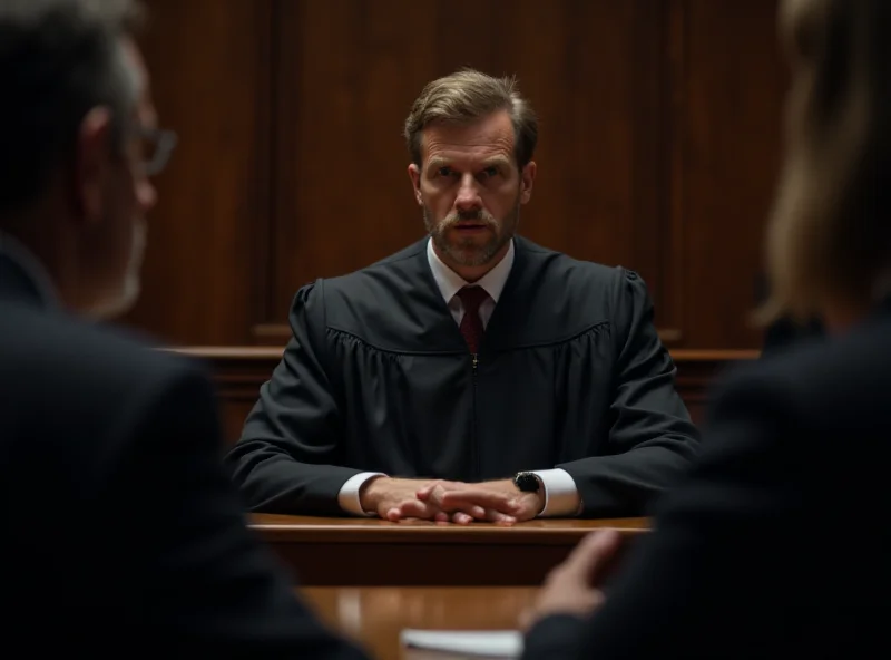 A courtroom scene with lawyers and judges.