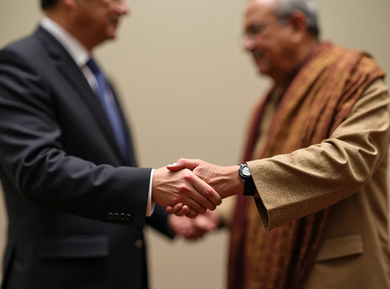 A handshake between a Japanese and Sri Lankan official, symbolizing the debt deal.