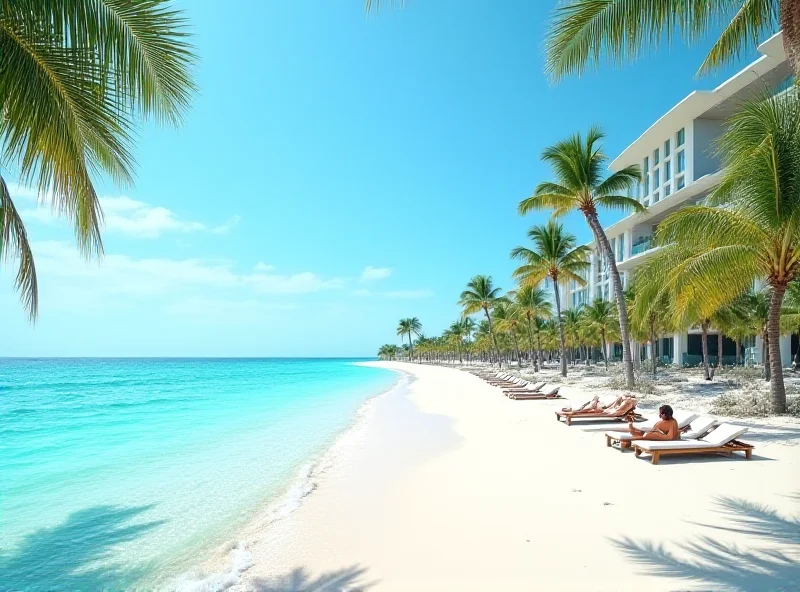 Exterior of a luxury S Hotels and Resorts hotel with a beautiful beach in the background