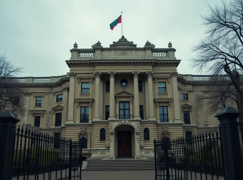 Image of a London courthouse with a Bulgarian flag in the background.