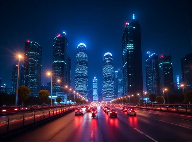 Chinese cityscape at night, showcasing economic development