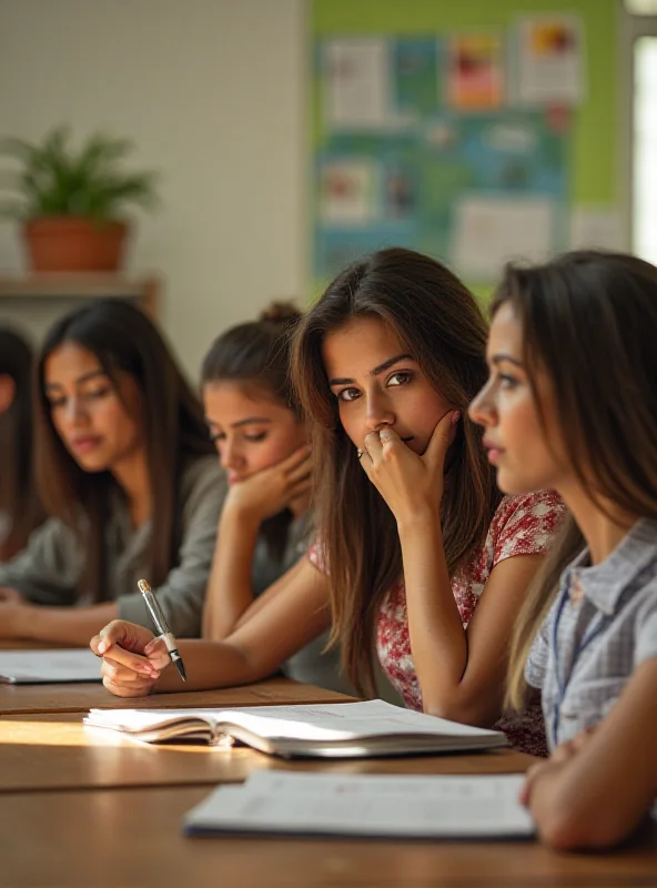 Brazilian students in a classroom, focusing on their studies