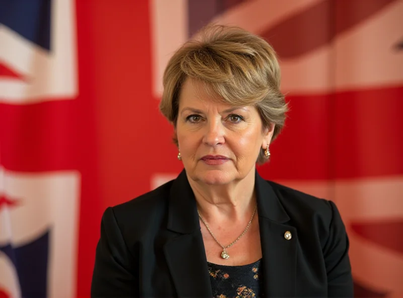 A photo of the Prime Minister of Greenland standing in front of the Greenlandic flag, looking determined.