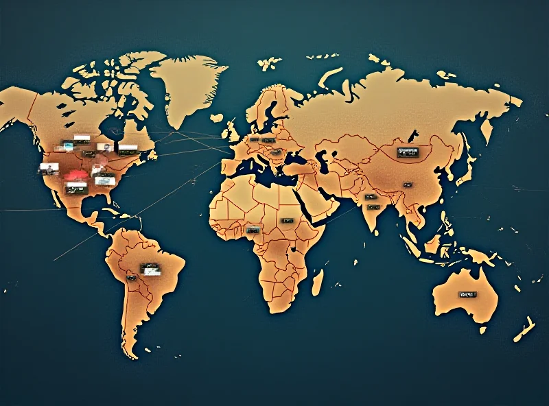 Illustration of a world map with arrows indicating trade flows being disrupted, representing a global trade war.