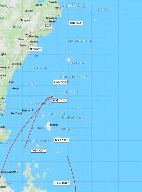 A map showing the area where MH370 is suspected to have crashed, highlighted with search grids.