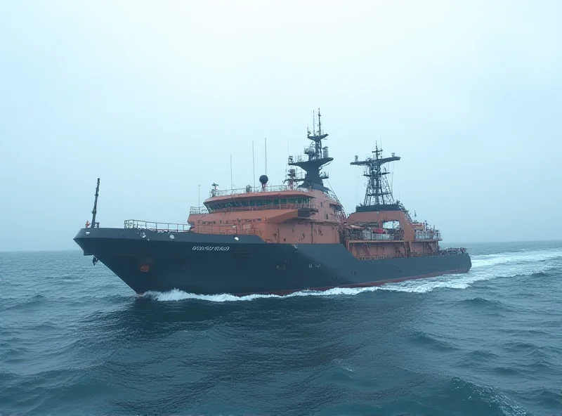 A modern search vessel, equipped with advanced sonar technology, navigating through the open ocean during the MH370 search.