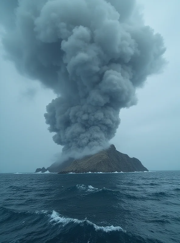 A dramatic view of Whakaari/White Island erupting, with dark smoke and ash billowing into the sky.