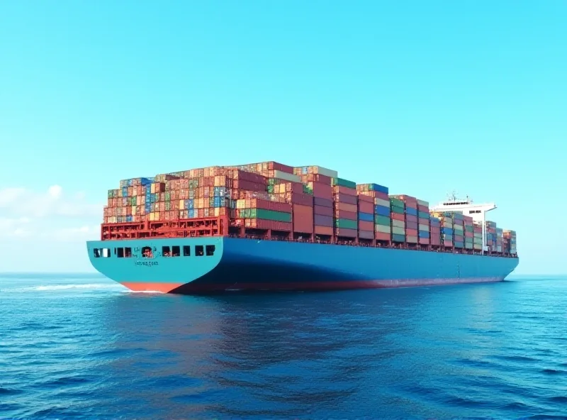 A cargo ship filled with shipping containers, representing global trade and tariffs.