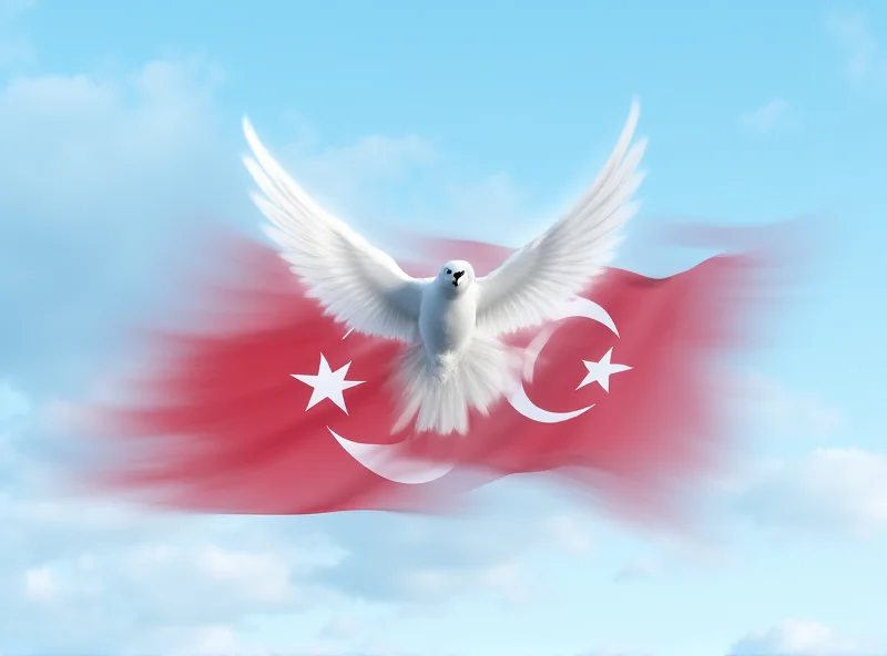 Illustration of peace dove flying over the Turkish and Kurdish flags.