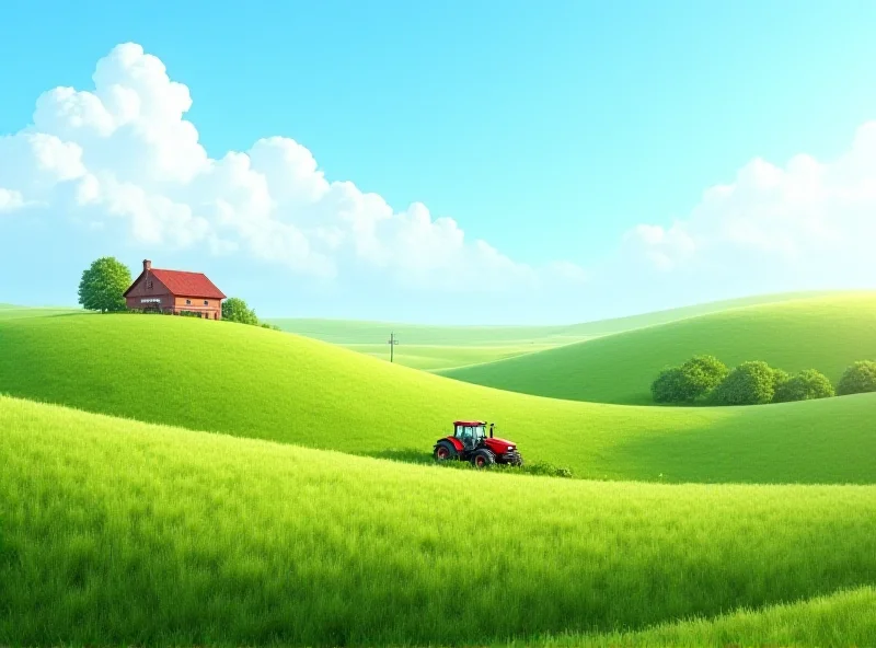 A serene countryside scene with rolling hills and farmland, representing the setting of the tragic farm accident.