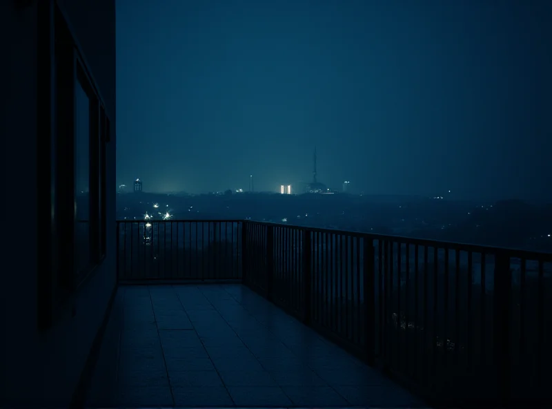 Illustration of a cold, dark balcony at night.