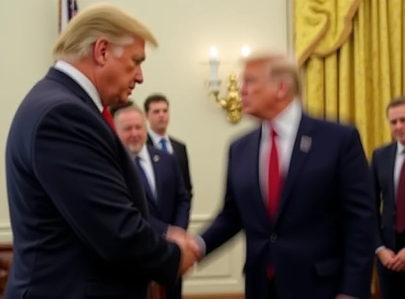 Donald Trump and Volodymyr Zelensky shaking hands in the Oval Office