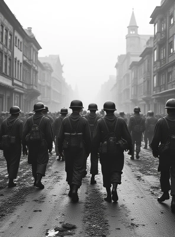 Black and white photo of American soldiers in Germany in 1945