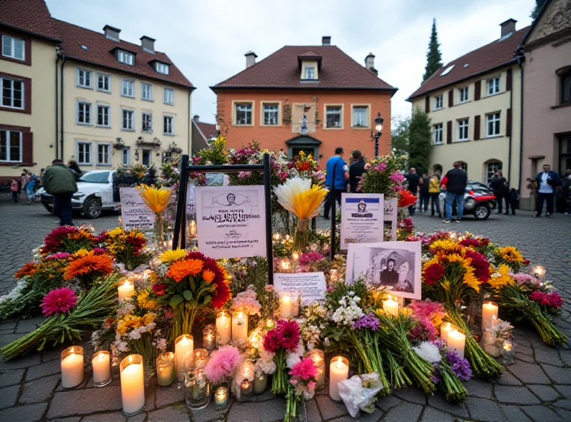 Flowers and posters in Murnau commemorating the victims of a stabbing attack.