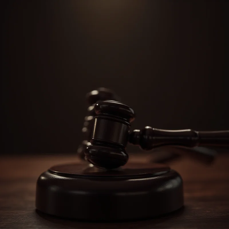 A gavel striking a sound block in a courtroom setting, symbolizing justice and accountability in the case of a French surgeon.