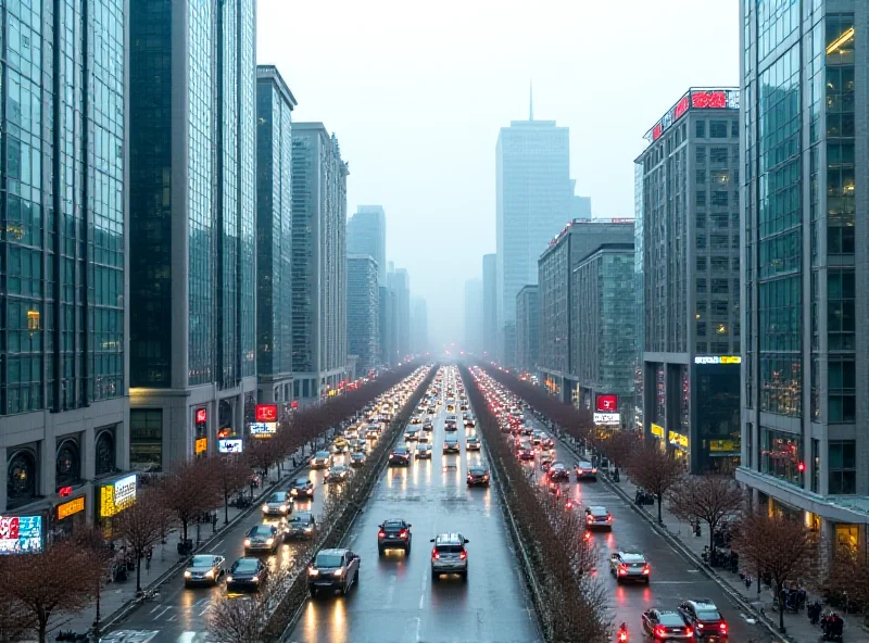 Aerial view of a bustling Chinese city skyline.