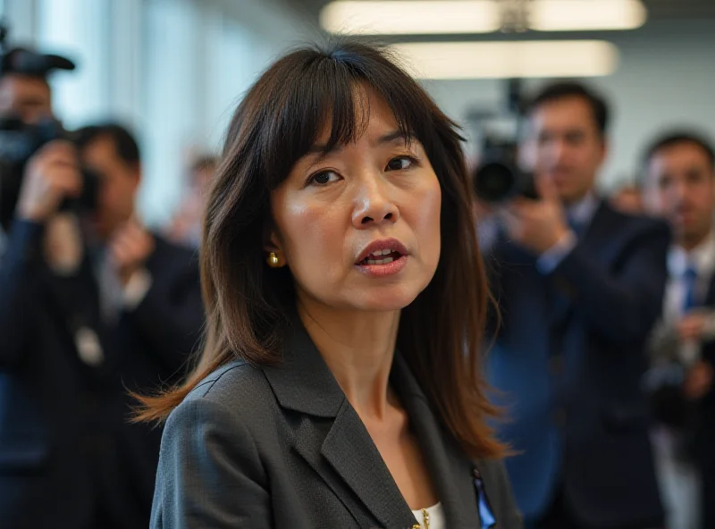 Shiori Ito standing in front of a microphone at a press conference.