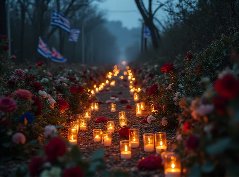 Mourners at a memorial for the victims of the train crash in Greece