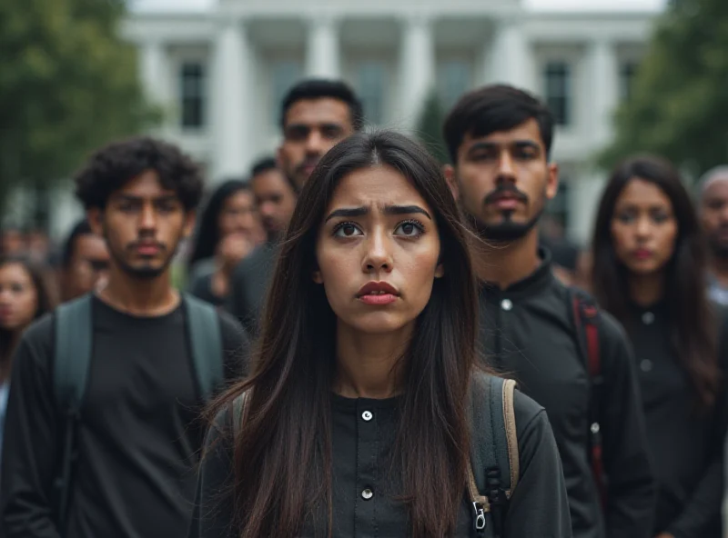 A group of Indonesian students looking worried and concerned, standing in front of a university building.