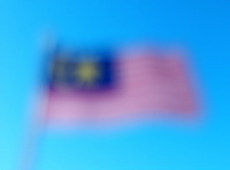 Image of a Malaysian flag waving against a blue sky, representing Malaysia's political stance.