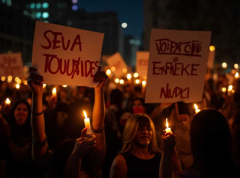 A crowd of people holding candles and signs during a protest in Greece, demanding justice for the victims of the Tempé train disaster.