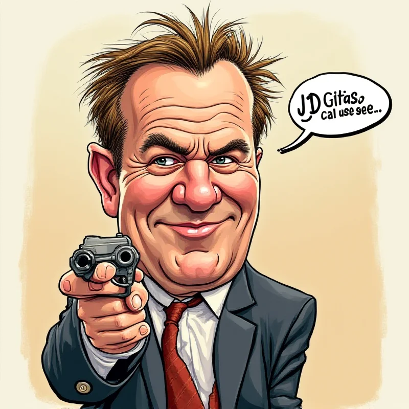 A caricature of Roger Cook, the Premier of Western Australia, winking mischievously while pointing a finger gun. In the background, a speech bubble contains the words 'JD Vance is a...'. The style is humorous and slightly satirical.