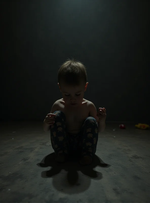 A young child sits alone, looking sad and neglected.