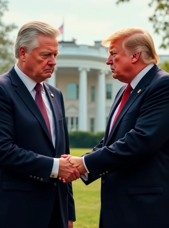 Donald Trump and Volodymyr Zelensky shaking hands in front of the White House, symbolizing a diplomatic meeting.