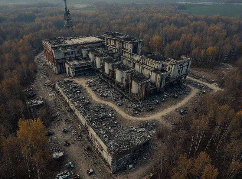 Aerial view of the Zaporizhzhia Nuclear Power Plant with visible damage and security presence