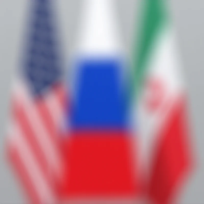 A split image showing the flags of the United States, Russia, and Iran, symbolizing the potential for negotiation.