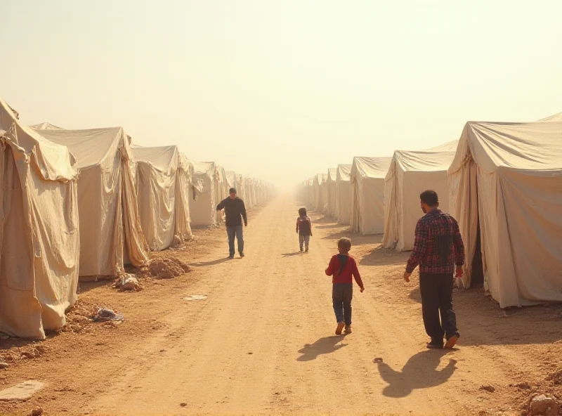 Image of a refugee camp in the West Bank, showing tents and people.