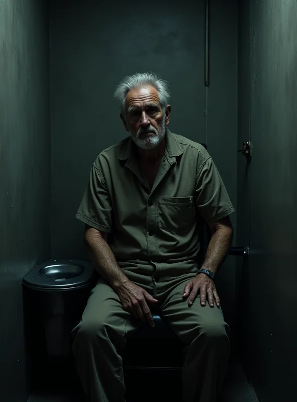 A man sitting in a prison cell, looking distressed.