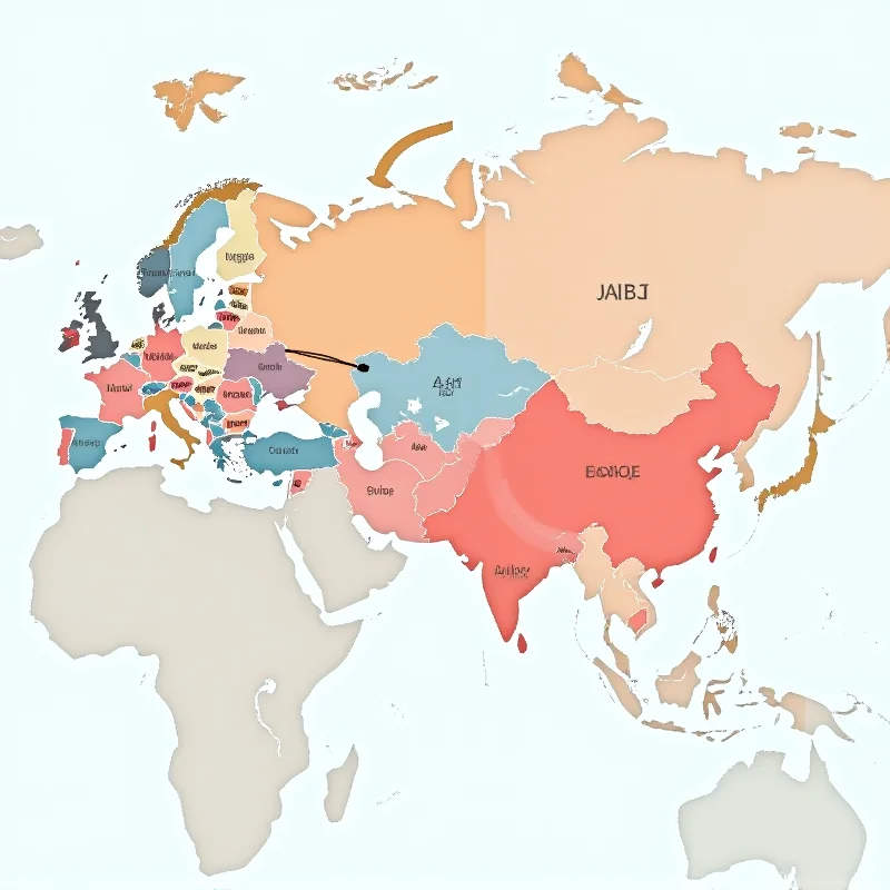 A map of the world with highlighted regions representing the Middle East, Europe, and Russia.