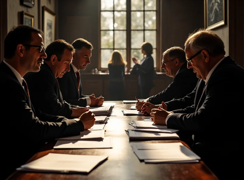 Politicians debating in a government building.