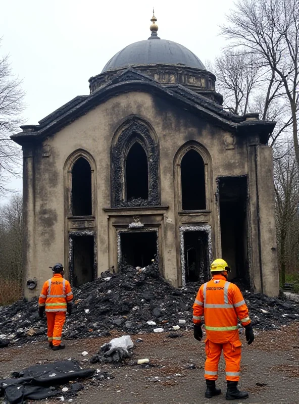 A mosque in France with fire damage.