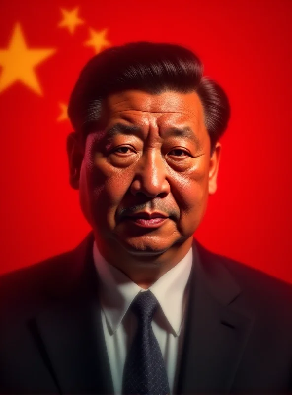 A serious portrait of Xi Jinping against a backdrop of the Chinese flag.