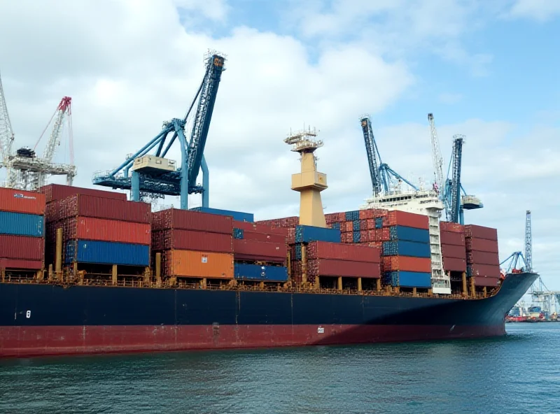 Image of cargo ship containers at a port, symbolizing international trade