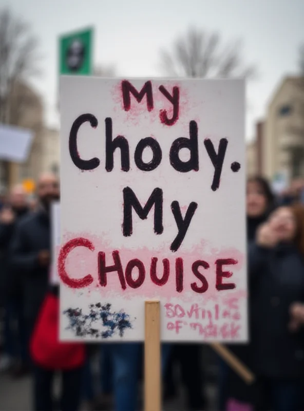 Close-up image of a protest sign with the words 'My Body, My Choice' written on it