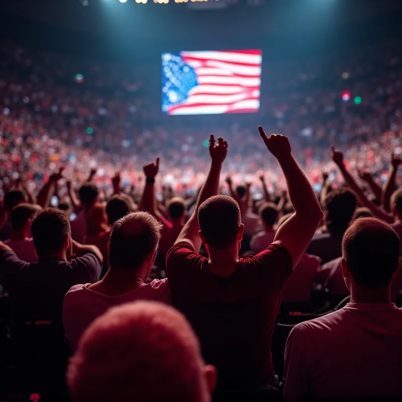 A crowd of people at a sporting event, some booing.