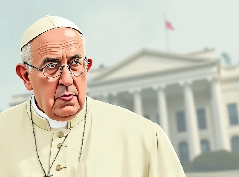 Illustration of Pope Francis looking concerned with the White House in the background