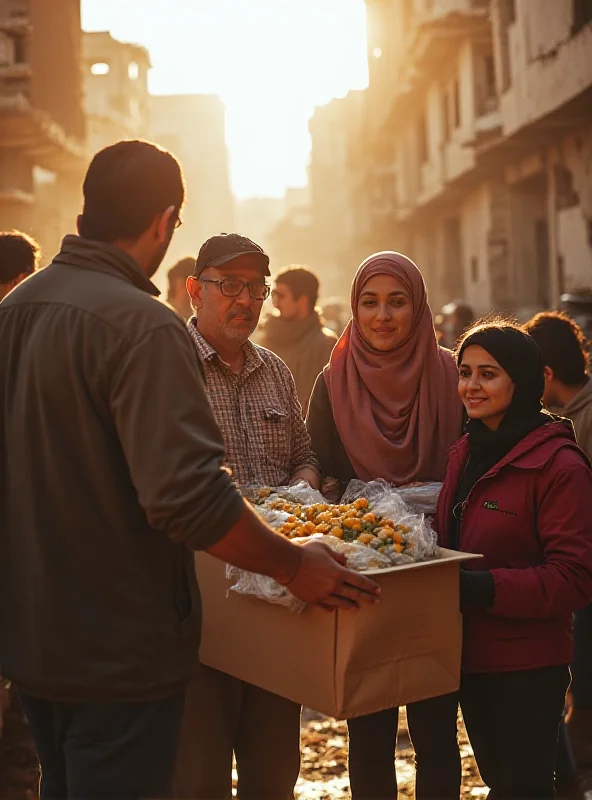 A Palestinian family receiving aid from the World Food Program in Gaza