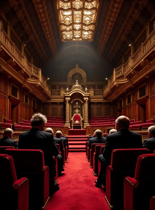 A photograph of the interior of the House of Lords, showcasing the ornate architecture and the seated peers engaged in debate.