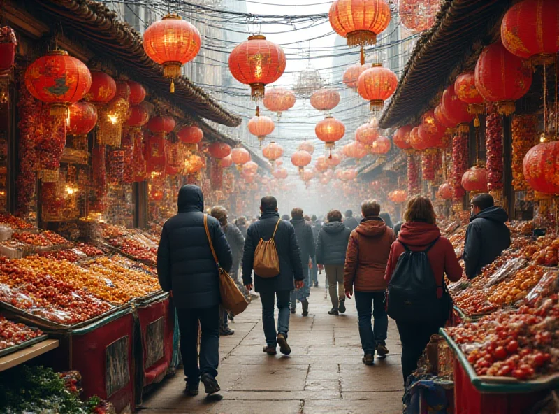 A bustling Chinese marketplace with shoppers and vendors, illustrating strong domestic consumption.