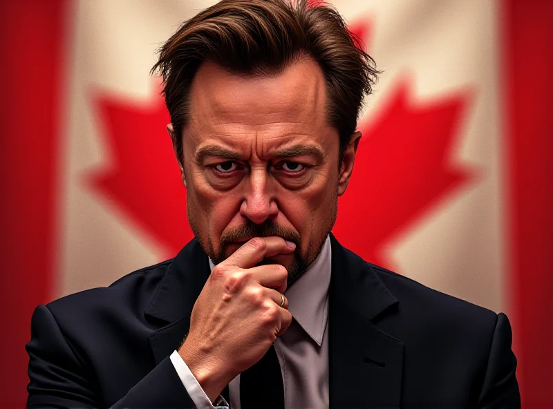 Illustration of Elon Musk facing scrutiny with Canadian flags in the background