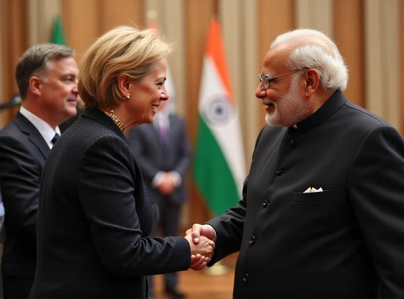 Ursula von der Leyen shaking hands with Narendra Modi