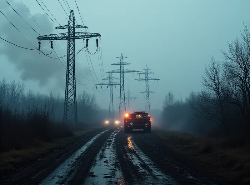 Damaged power grid in Ukraine after Russian missile strike.