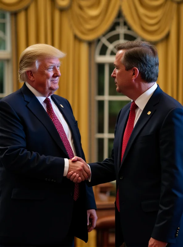 Donald Trump shaking hands with a crypto entrepreneur in the White House.