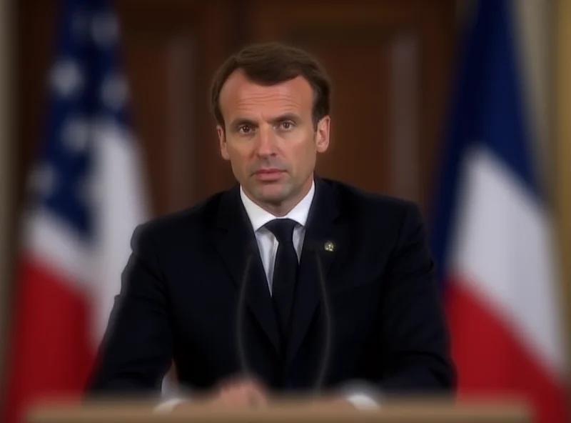 Emmanuel Macron delivering a speech, serious expression.