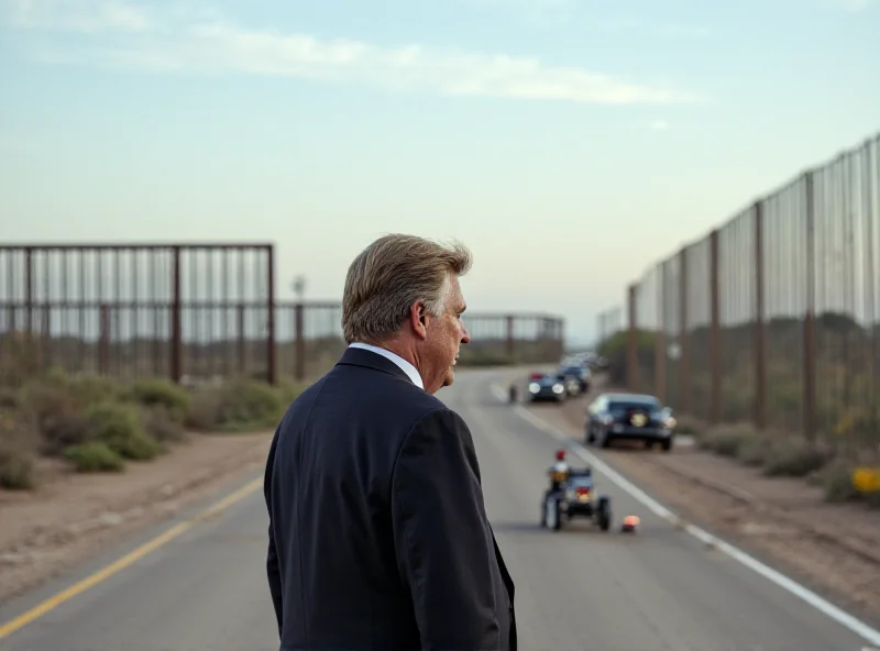 JD Vance standing at the US-Mexico border, looking serious.